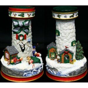 2 Danbury Cheryl Collin Lighthouse Xmas Candlestick Filling Santa Sack Waiting